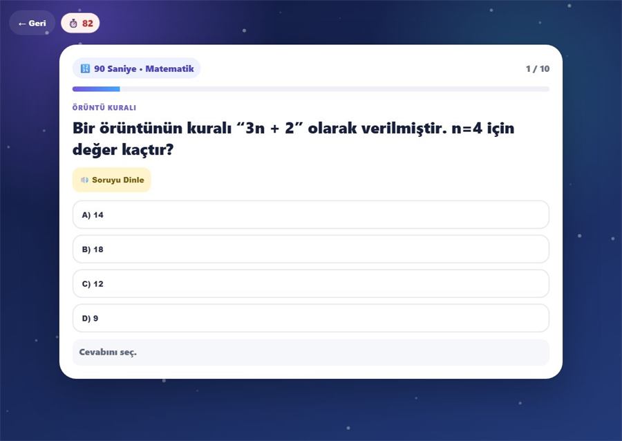 Soru ekranı · sesli okuma