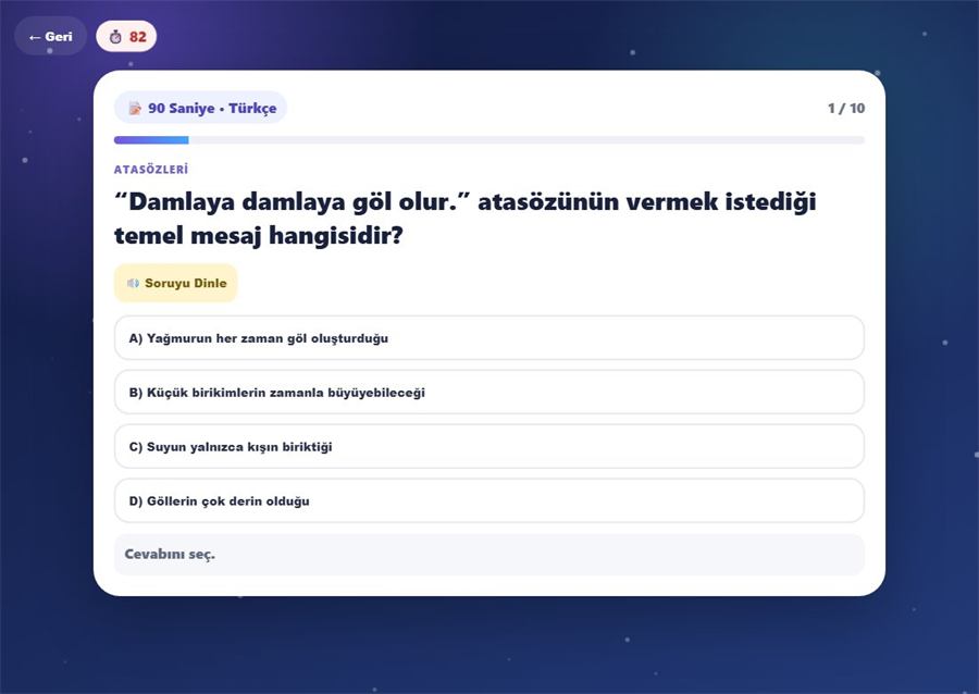 Soru ekranı