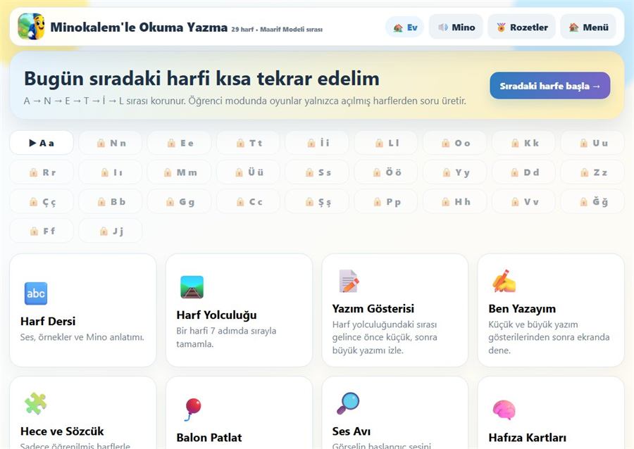 Harf sırası ve etkinlikler